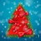 festive postcard design and congratulations. Christmas tree with Christmas tree toys