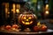 Festive pumpkin for Halloween. Jack\\\'s lamp. Celebrating Halloween