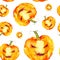 Festive pumpkin smiles on Halloween holiday. Watercolor illustration isolated on white background.Seamless pattern