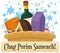 Festive Purim Basket with Snacks, Wine Bottle and Greeting Scroll, Vector Illustration