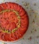 Festive Quince tart tatin, beautiful and delicious  dessert for the Holidays, garnished with green pistachios