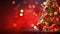 Festive Radiance Christmas Tree with Ornament and Bokeh Lights in Red Background - Featuring Christmas Balls and Gift Boxes,