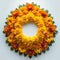 Festive radiance yellow and orange marigold rangoli with white background