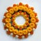 Festive radiance yellow and orange marigold rangoli with white background