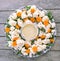 Festive raw food vegetable platter with hummus dip: cauliflower