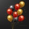 Festive realistic balloons. Celebration design with Black, red, and gold balloons. 3D Vector illustration