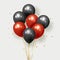 Festive realistic Black and Red balloons with random flying glitter confetti. 3d vector illustration