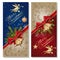 Festive red and blue background with angel and jingle bells. Vec