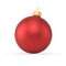 Festive red Christmas tree ball with golden loop for hanging realistic vector illustration
