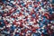 Festive red white and blue 4th July party celebration confetti background. Generative ai