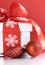 Festive red and white theme Christmas gift box - closeup.