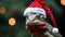 Festive Reptilian Charm: Lizard in Christmas Hat Amid Snowfall