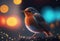 Festive robin bird with bokeh fairylights. Generative Ai