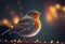 Festive robin bird covered in glowing lights in a winter scene. Generative Ai.