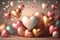 Festive romantic background with balloons hearts and confetti Valentine\\\'s Day