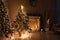 Festive room interior with Christmas trees