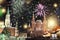 Festive salute and fireworks on the red square in Moscow. Salute lights over the Kremlin and GUM at the New Year celebration