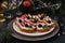 Festive sandwiches with crab sticks, feta cheese and black olives