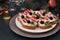 Festive sandwiches with crab sticks, feta cheese and black olives