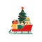 Festive Santa sleigh with Christmas tree ornaments