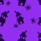 Festive scary purple pattern, colorful Halloween print. Halloween seamless pattern with scary houses and spiders