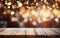 Festive scene wooden table with bokeh lights for product display