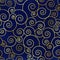 Festive seamless abstract pattern with golden swirls on blue velvet