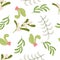 Festive Seamless Pattern Adorned With Vibrant Christmas Plants Like Mistletoe Branches With Berries, Tile Background