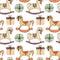 Festive seamless pattern cute children s toys, a variety of rocking horses and boxes with gifts. Children\\\'s decor, textiles