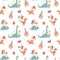 Festive seamless pattern with dinosaurs. Velocepator, brontosaurus, stegosaurus, Pteranodon, and baby who just hatched