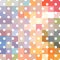 Festive seamless pattern with white polka dot ornament on background with colorful squares