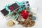 Festive seasonal christmas display with mince pie and a selection of nuts