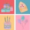 Festive set with birthday files. Cake  balloons  envelope  gifts.Vector colored icons.