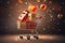 A festive shopping cart filled to the brim with colorful presents and balloons, Overflow shopping cart loaded with festive gift