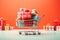 Festive Shopping Cart Overflowing with Gift Boxes, Colorful, Red Ribbon, AI Generated