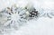 Festive Silver Christmas Snowflakes Ornaments and Snow