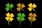 Festive St. Patrick`s Day holiday design elements as magic sparkling glitter clover leaves