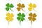 Festive St. Patrick`s Day holiday design elements as magic sparkling glitter clover leaves