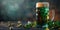 Festive St Patricks Day decorations adorn a beer mug. Concept St, Patrick\\\'s Day, festive decorations, beer mug, celebration,