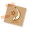 Festive sticker with the image of shafar and the star of David. Greeting text Shana tova on Hebrew - Have a sweet year.