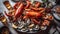 Festive table with a bounty of seafood including clams, shrimp, ready to be enjoyed