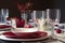 festive table, set with plates and glasses, ready for warm family dinner