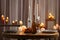 Festive table setting with burning candles