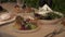 Festive table setting in a restaurant. Dinner on a white tablecloth.