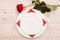 Festive table setting for Valentine Day. Word love. Beautiful
