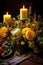 festive thanksgiving centerpiece with candles and flowers