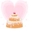 Festive three-tier cake in a delicate pastel color. Background in the shape of a heart.