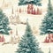 Festive and tileable french toile de jouy pattern with trees and castles seamless