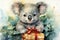 A festive touch to your Christmas greetings - a charming watercolor koala on a white background