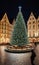 A Festive Town Square With A Giant Christmas Tree At Nigh. Generative AI